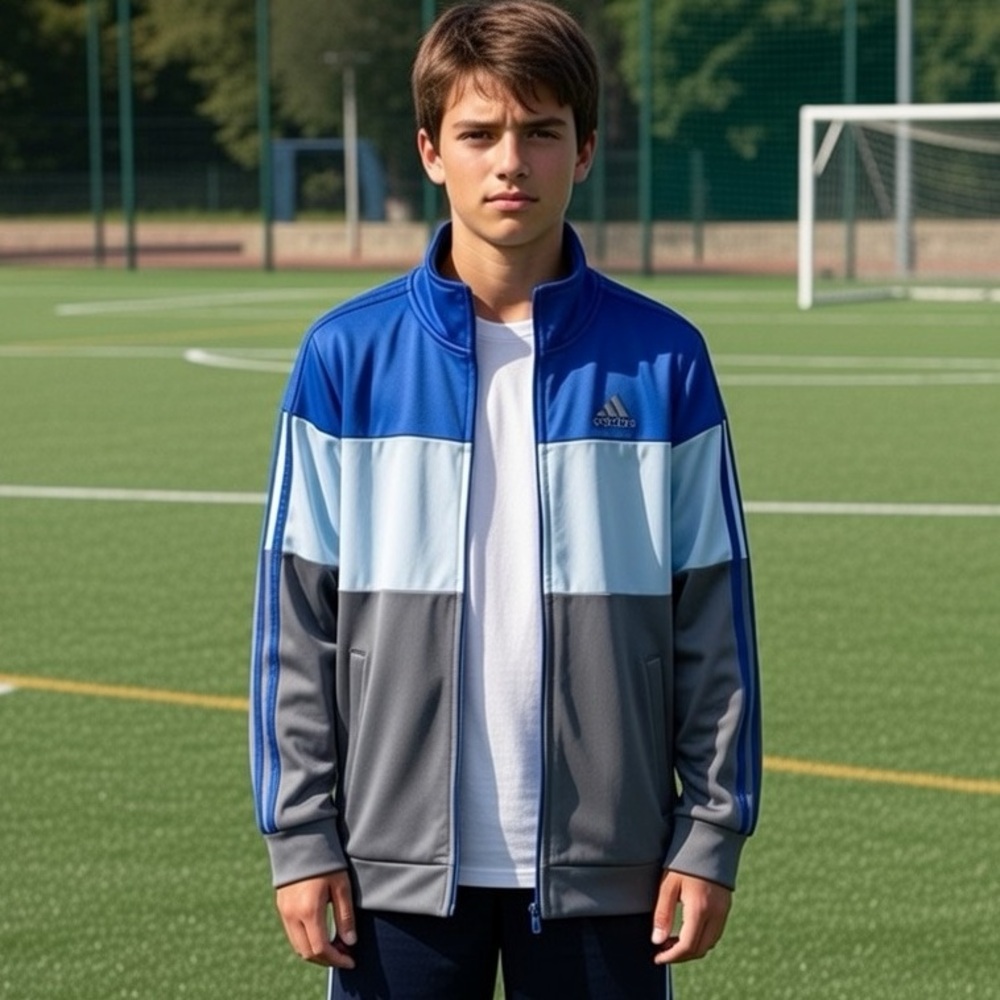 Adidas Gray & Blue Jacket Youth Boys Size 14 - 16 Unique Colors New Rt $45 NWT